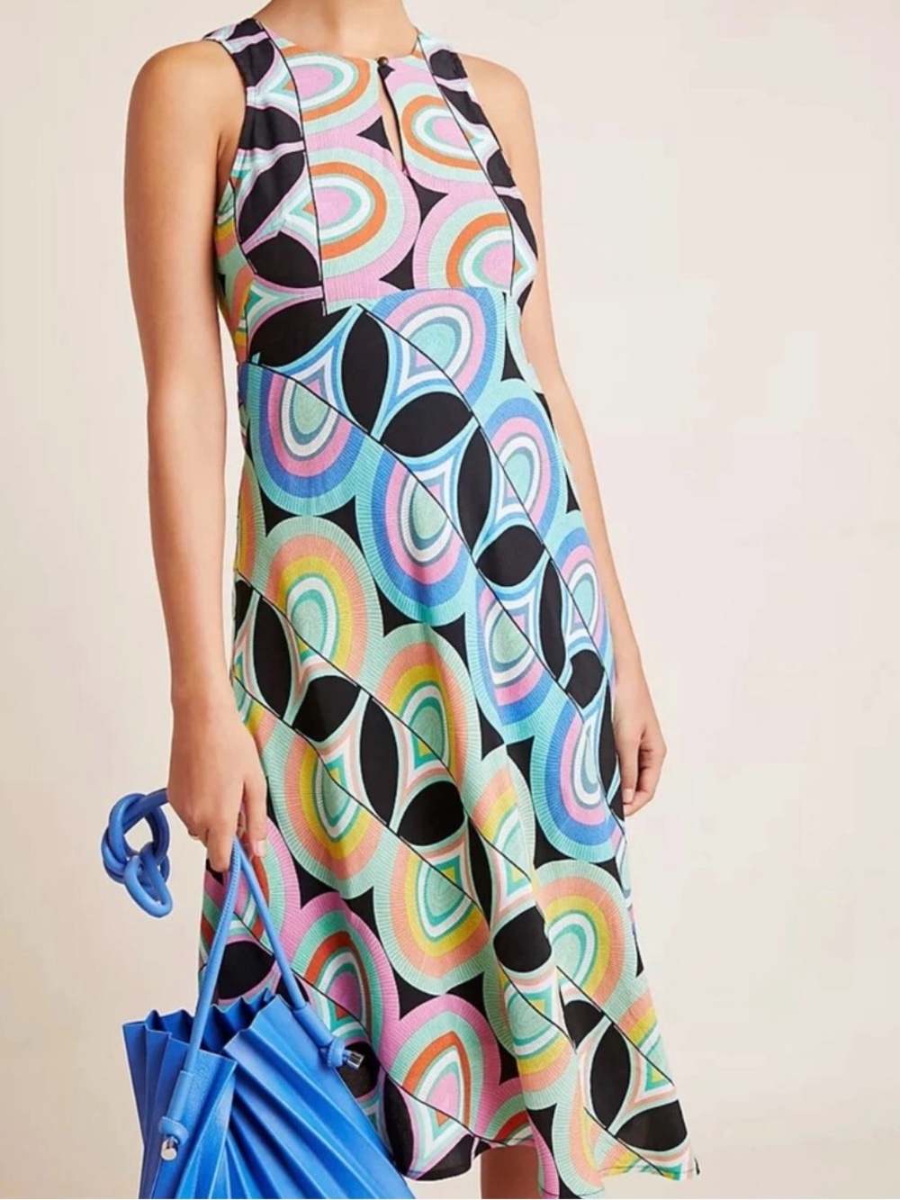 Anthropologie Kenzie Asymmetrical Geometric Print Retro Dress Size US 12 NWT